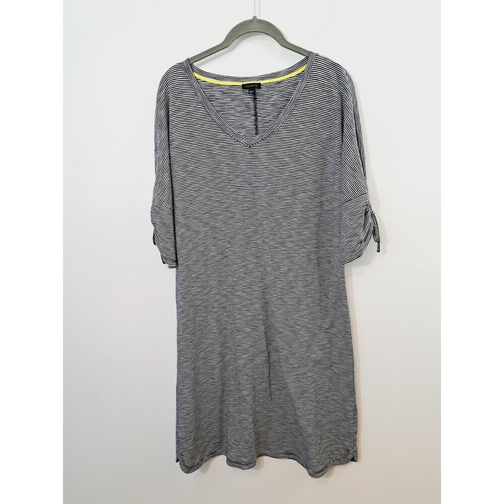 Talbots Women's Navy White Stripe Cotton Blend Shift Midi Dress Size Large